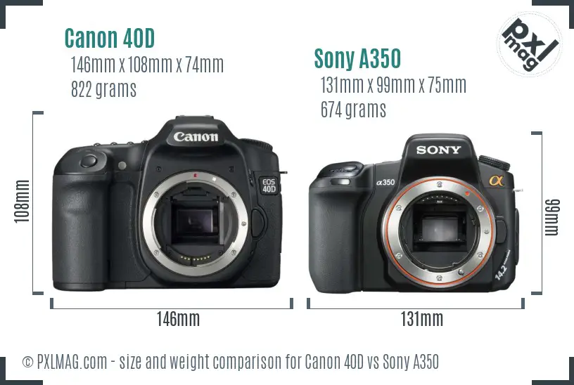 Canon 40D vs Sony A350 size comparison