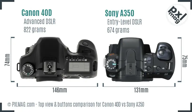 Canon 40D vs Sony A350 top view buttons comparison