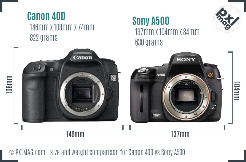 Canon 40D vs Sony A500 size comparison