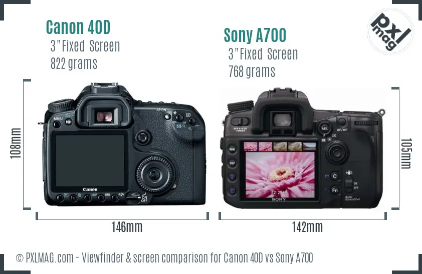 Canon 40D vs Sony A700 Screen and Viewfinder comparison