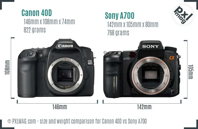 Canon 40D vs Sony A700 size comparison