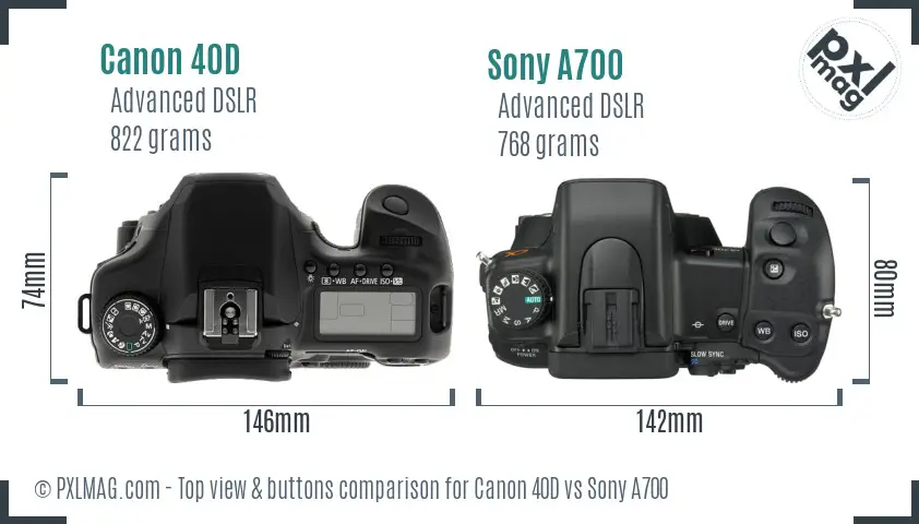 Canon 40D vs Sony A700 top view buttons comparison