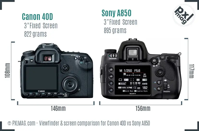 Canon 40D vs Sony A850 Screen and Viewfinder comparison