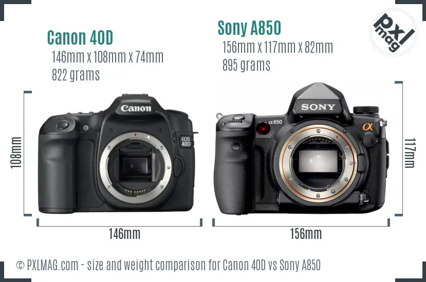 Canon 40D vs Sony A850 size comparison