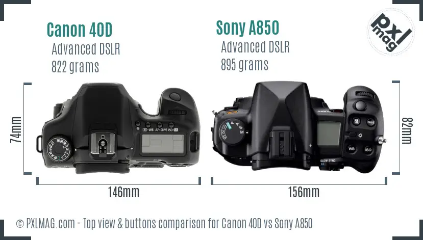 Canon 40D vs Sony A850 top view buttons comparison