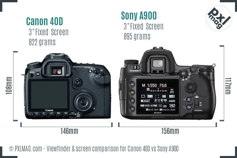 Canon 40D vs Sony A900 Screen and Viewfinder comparison