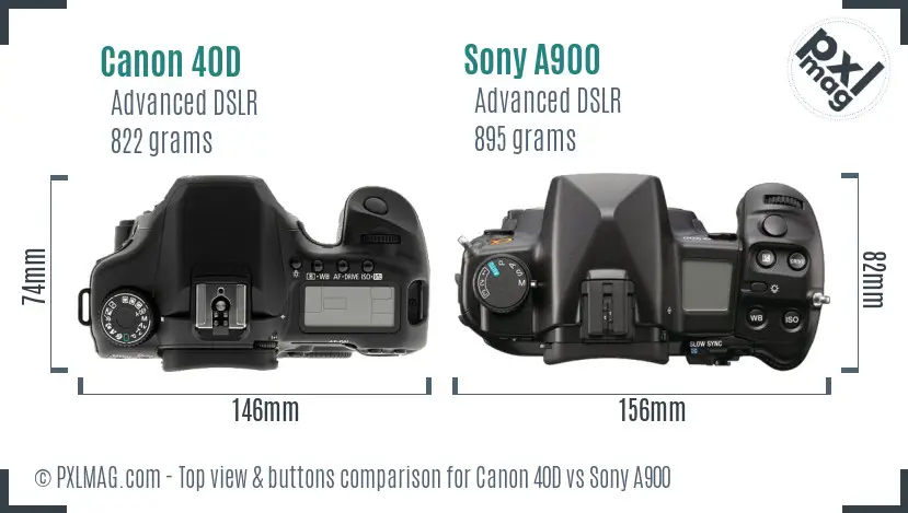 Canon 40D vs Sony A900 top view buttons comparison