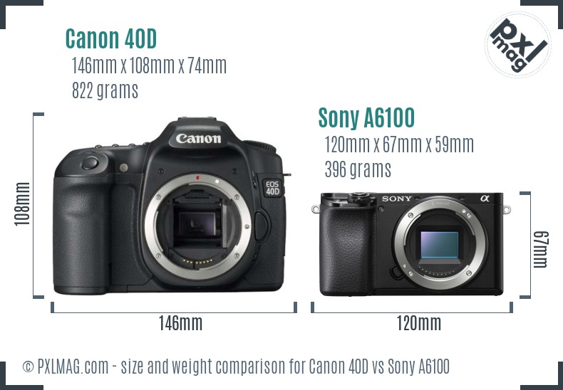 Canon 40D vs Sony A6100 size comparison