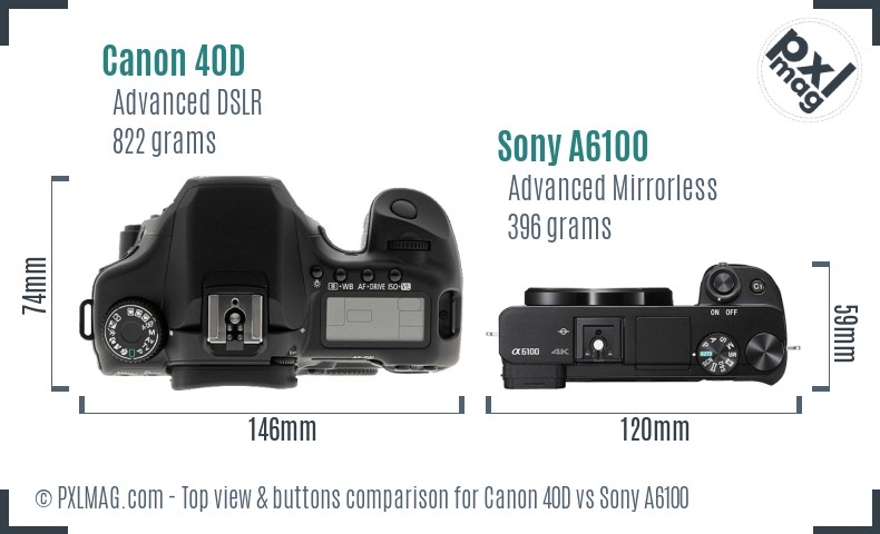 Canon 40D vs Sony A6100 top view buttons comparison