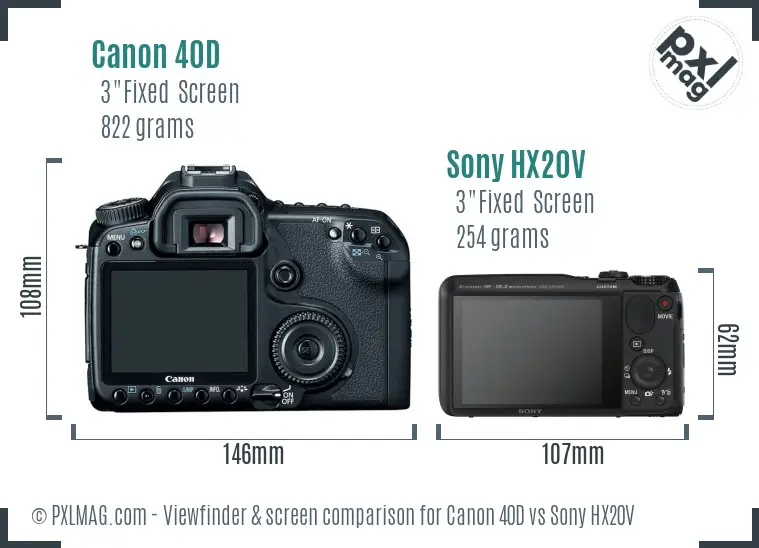 Canon 40D vs Sony HX20V Screen and Viewfinder comparison