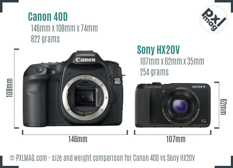 Canon 40D vs Sony HX20V size comparison