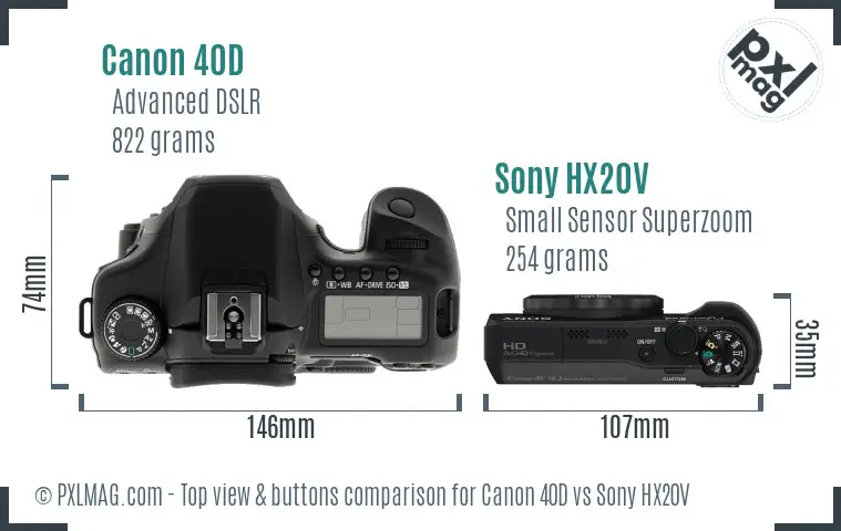 Canon 40D vs Sony HX20V top view buttons comparison