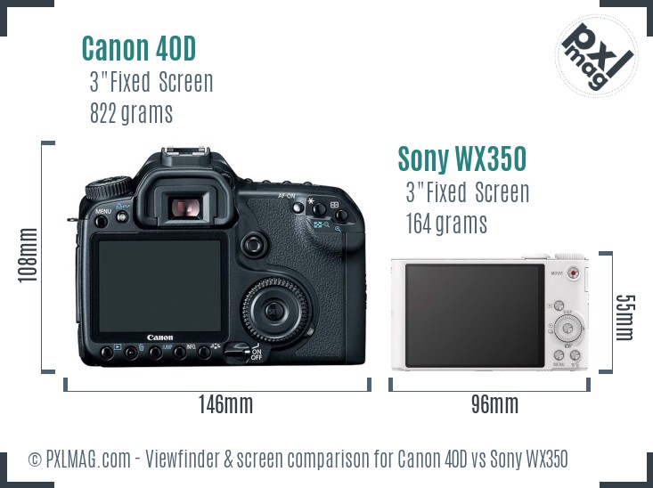 Canon 40D vs Sony WX350 Screen and Viewfinder comparison