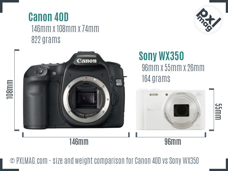 Canon 40D vs Sony WX350 size comparison
