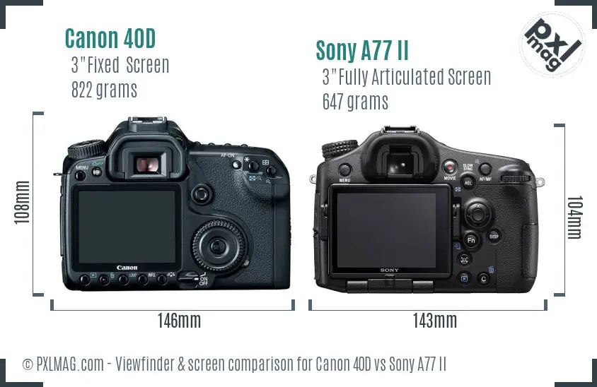 Canon 40D vs Sony A77 II Screen and Viewfinder comparison