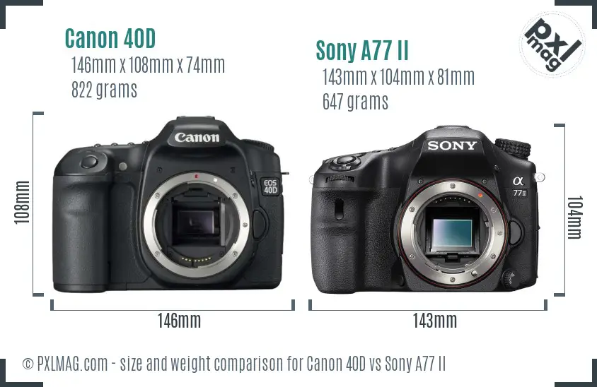 Canon 40D vs Sony A77 II size comparison
