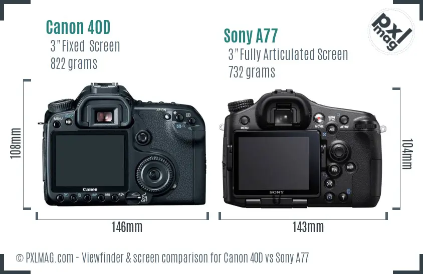 Canon 40D vs Sony A77 Screen and Viewfinder comparison