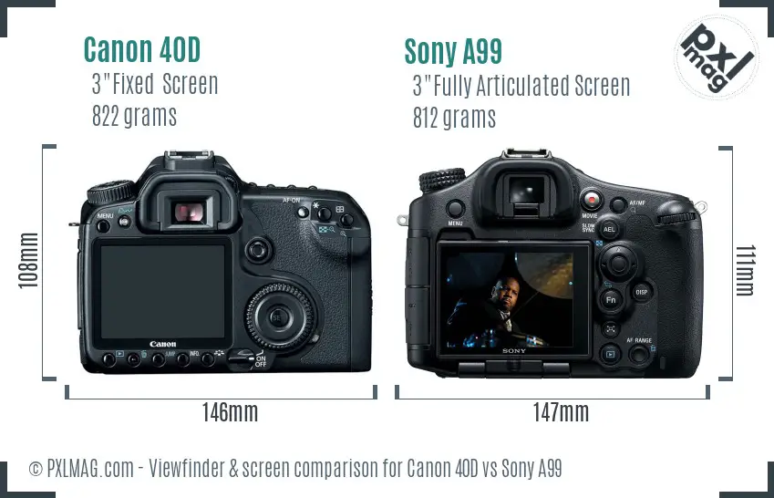 Canon 40D vs Sony A99 Screen and Viewfinder comparison