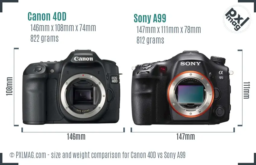 Canon 40D vs Sony A99 size comparison