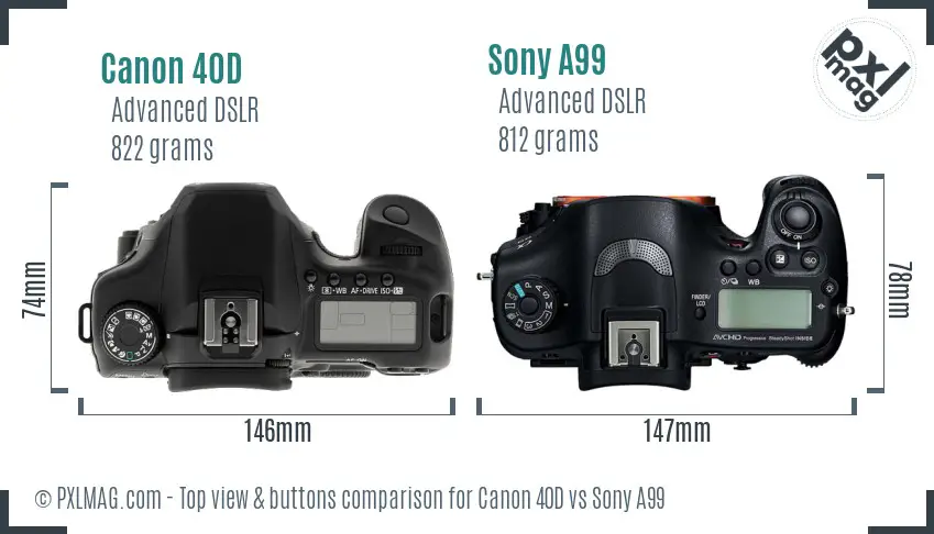 Canon 40D vs Sony A99 top view buttons comparison
