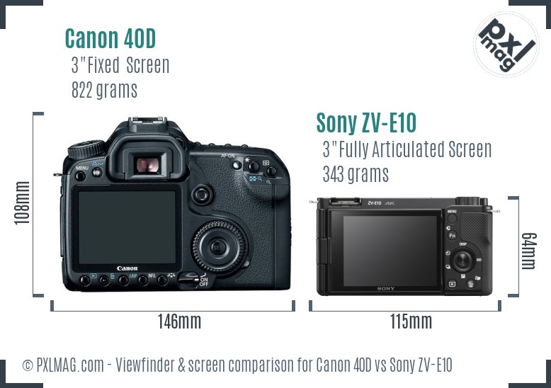Canon 40D vs Sony ZV-E10 Screen and Viewfinder comparison