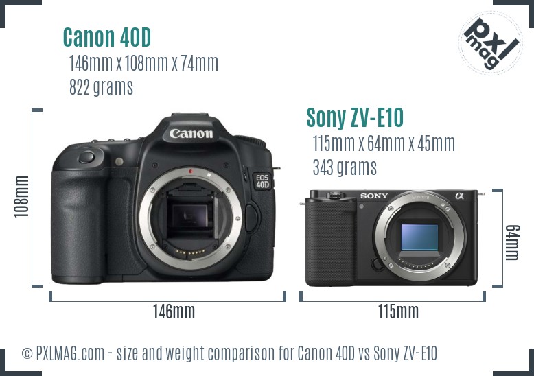 Canon 40D vs Sony ZV-E10 size comparison