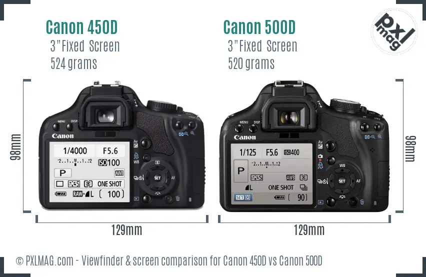 Canon 450D vs Canon 500D Screen and Viewfinder comparison