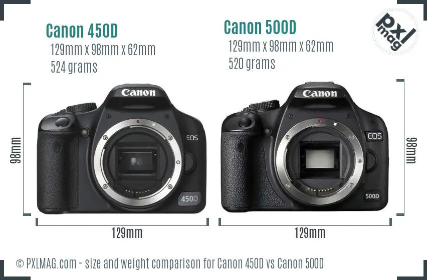 Canon 450D vs Canon 500D size comparison