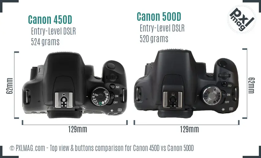 Canon 450D vs Canon 500D top view buttons comparison