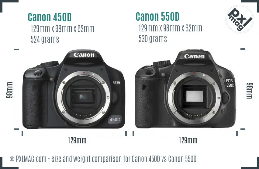 Canon 450D vs Canon 550D size comparison