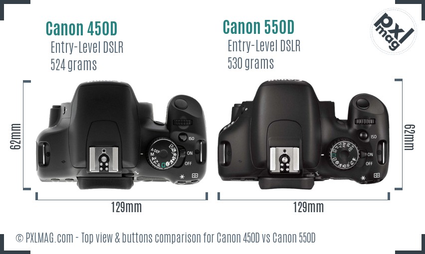 Canon 450D vs Canon 550D top view buttons comparison