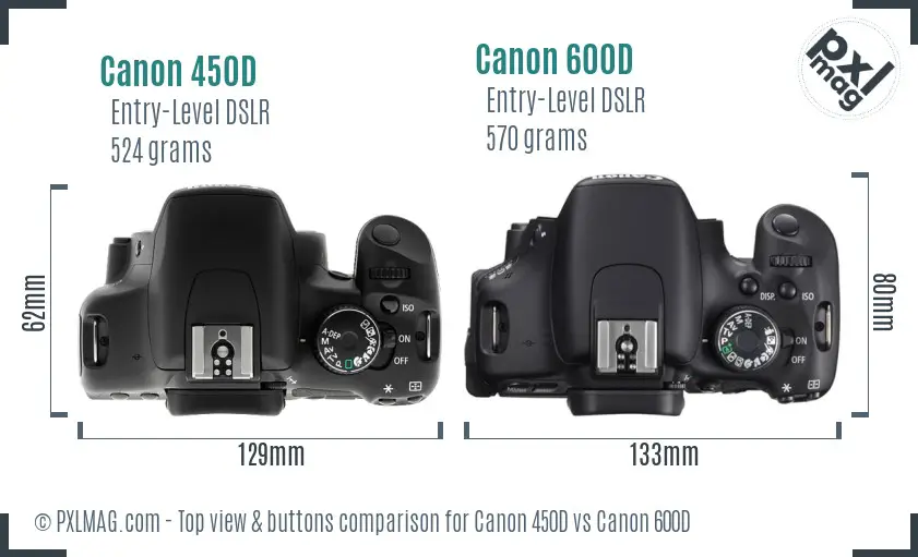 Canon 450D vs Canon 600D top view buttons comparison