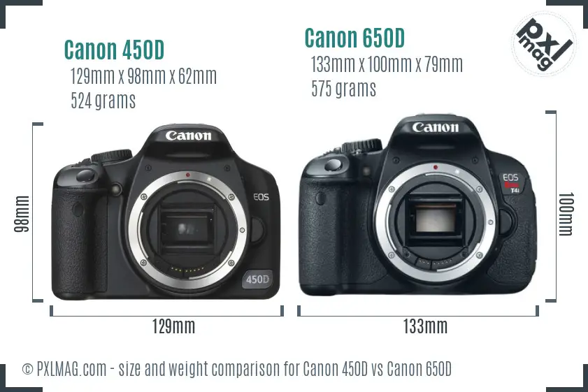 Canon 450D vs Canon 650D size comparison