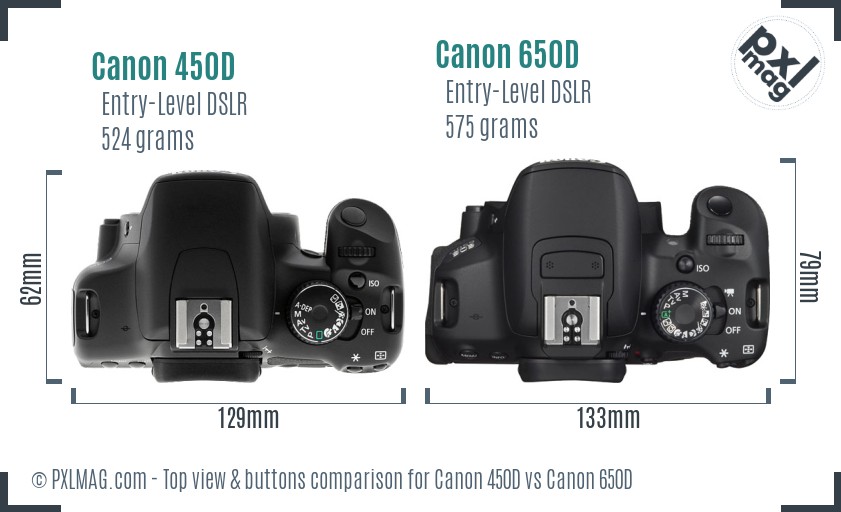 Canon 450D vs Canon 650D top view buttons comparison