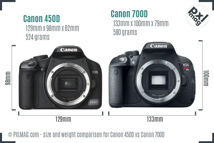 Canon 450D vs Canon 700D size comparison