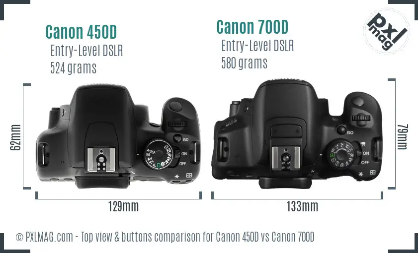 Canon 450D vs Canon 700D top view buttons comparison