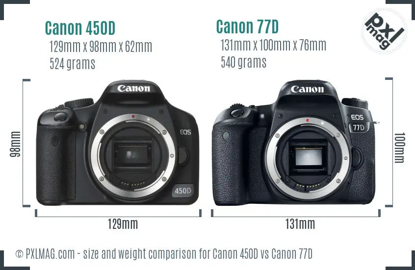 Canon 450D vs Canon 77D size comparison