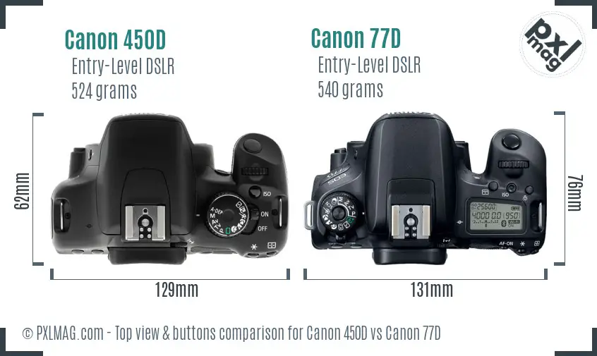 Canon 450D vs Canon 77D top view buttons comparison