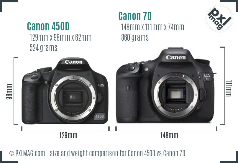 Canon 450D vs Canon 7D size comparison Canon 450D vs Canon 7D size comparison