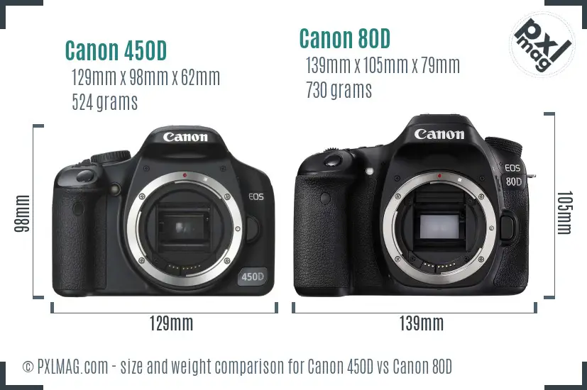 Canon 450D vs Canon 80D size comparison