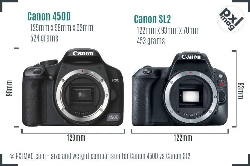 Canon 450D vs Canon SL2 size comparison