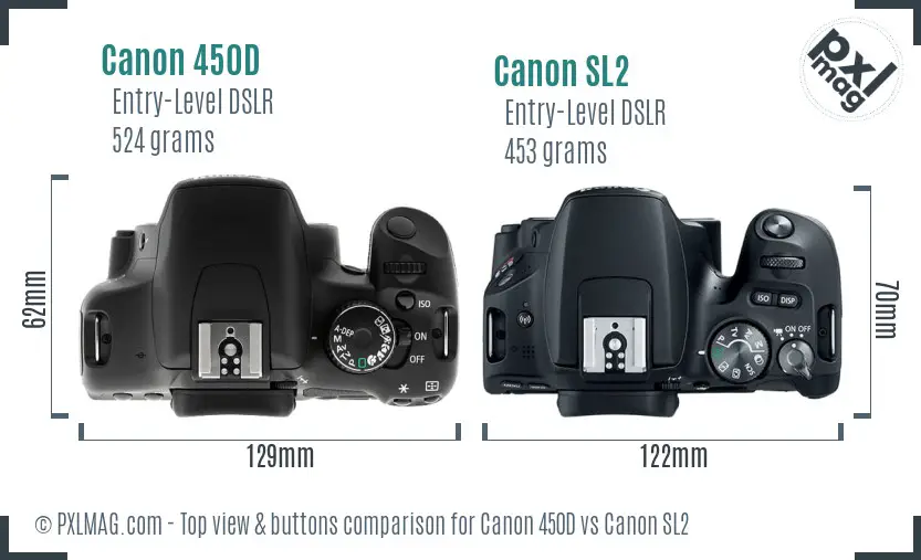 Canon 450D vs Canon SL2 top view buttons comparison
