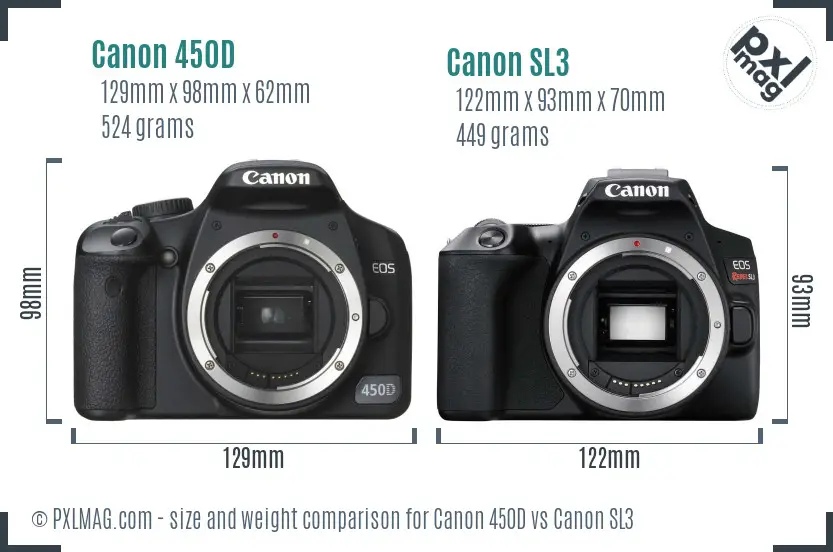 Canon 450D vs Canon SL3 size comparison