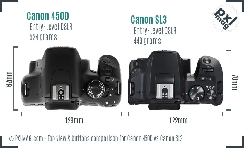 Canon 450D vs Canon SL3 top view buttons comparison