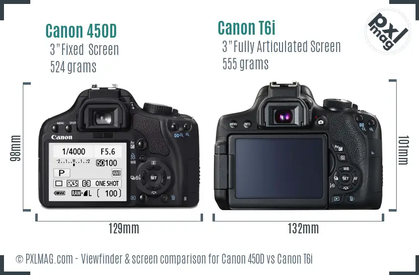 Canon 450D vs Canon T6i Screen and Viewfinder comparison
