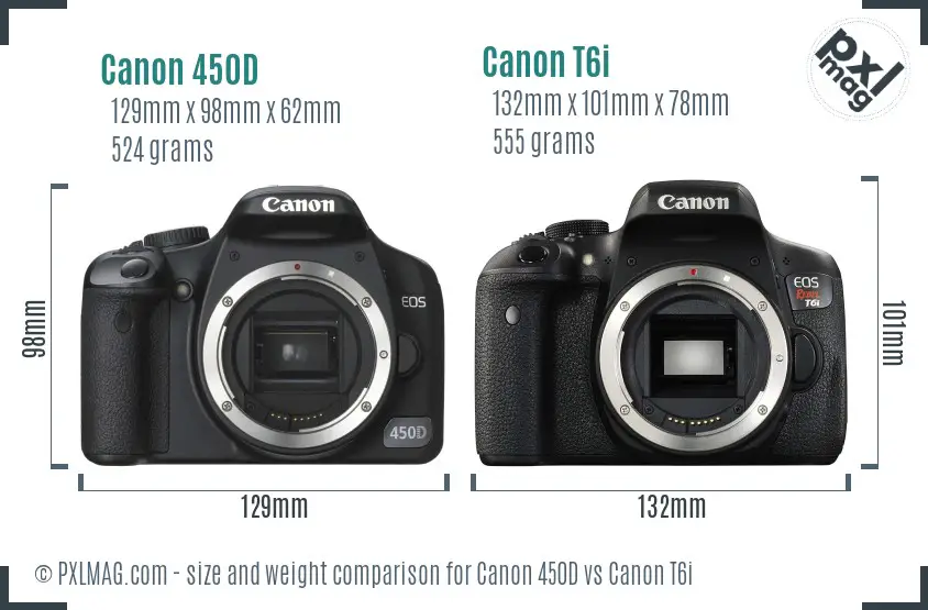 Canon 450D vs Canon T6i size comparison