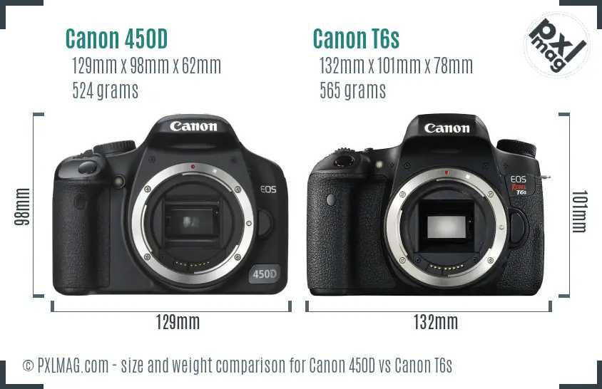 Canon 450D vs Canon T6s size comparison
