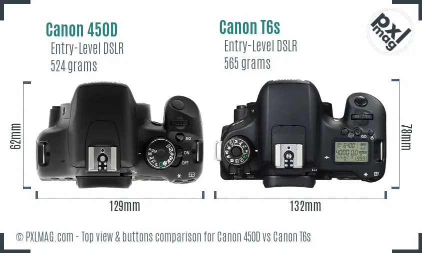 Canon 450D vs Canon T6s top view buttons comparison