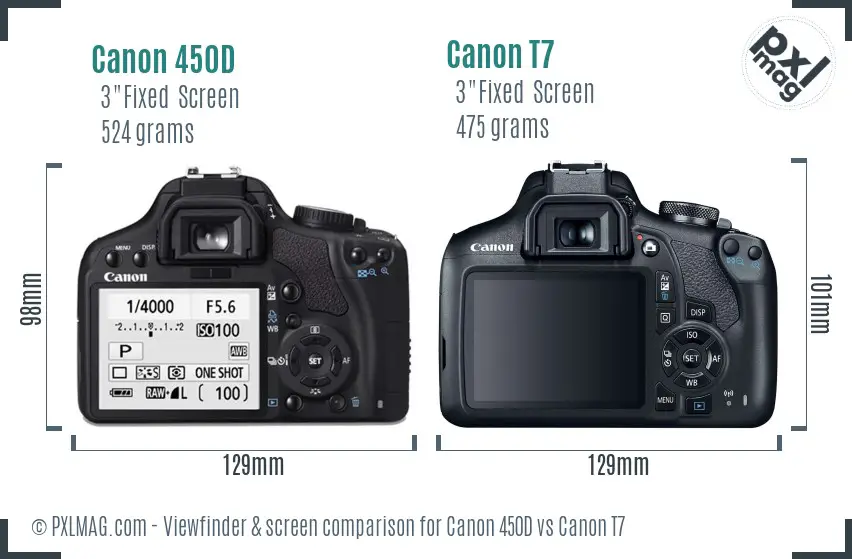 Canon 450D vs Canon T7 Screen and Viewfinder comparison