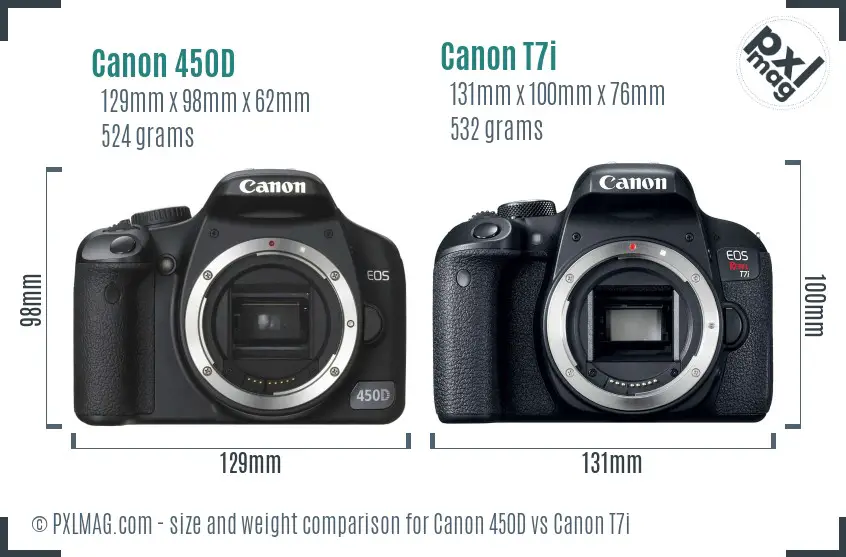 Canon 450D vs Canon T7i size comparison